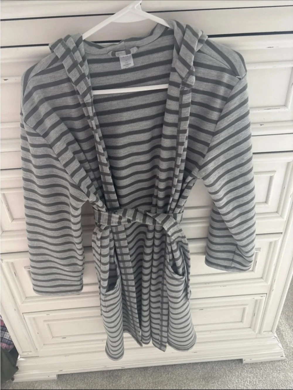 GAP Kids Gray Striped Hooded Robe